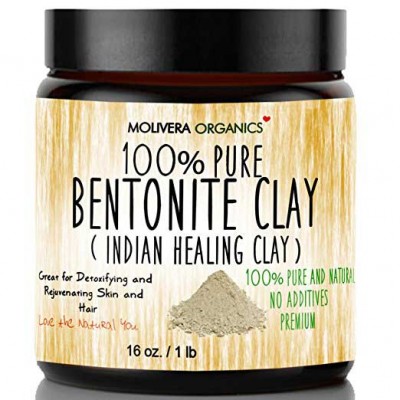 Molivera Organics 100% Pure  Bentonite Clay (Indian Healing Clay) for Detoxifying and Rejuvenating Skin and Hair